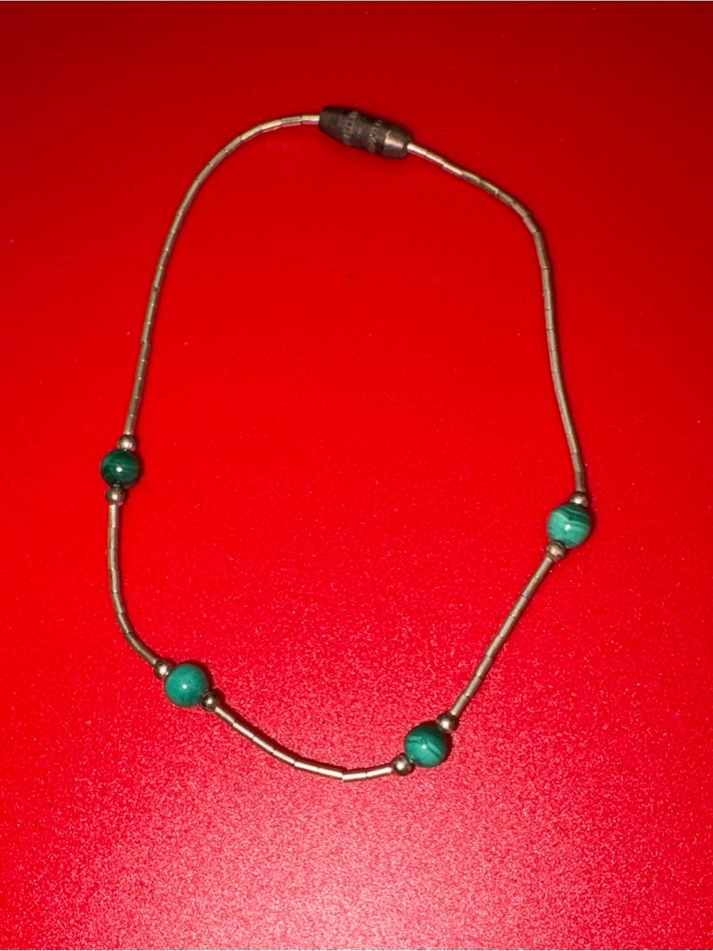 Sterling Silver Green Bead Accent Women's Liquid silver bracelet